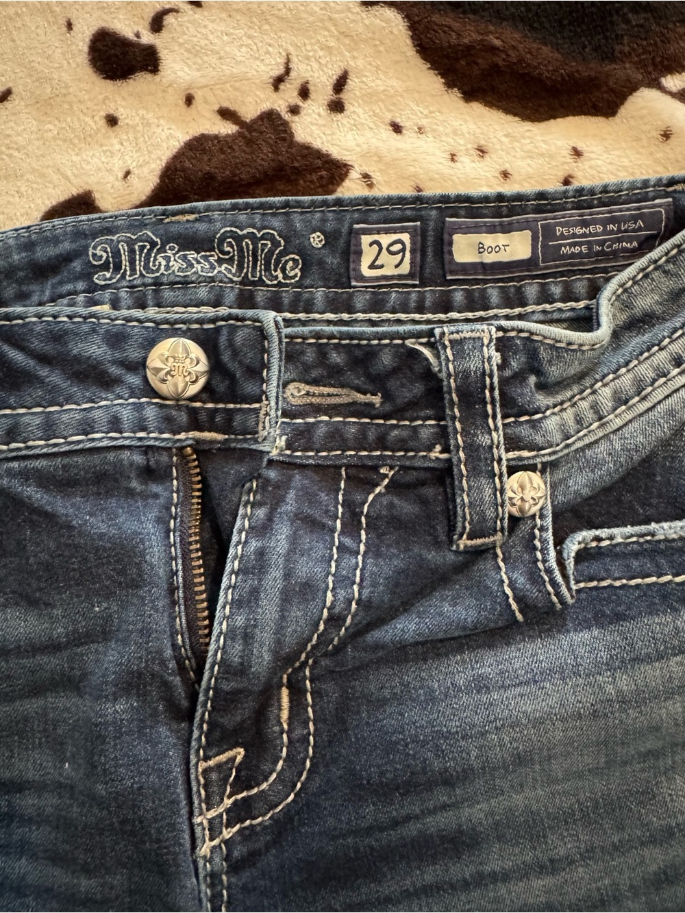 Miss Me Blue Boot Cut Jeans with Cream Embroidered Pocket - Picture 6 of 6